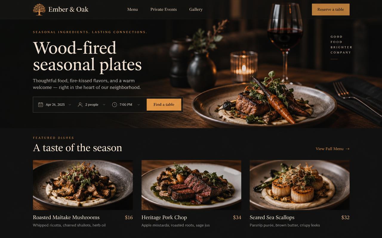 Ember & Oak website template